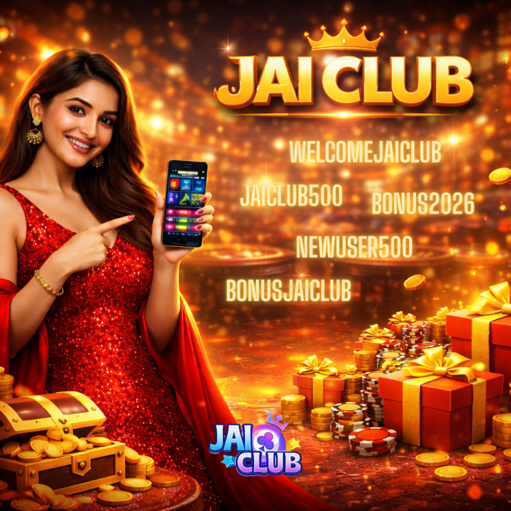 Jai Club Gift Code 2026 promotional banner showing ₹500 register bonus, free rewards, and online gaming offers with a premium casino-style background
