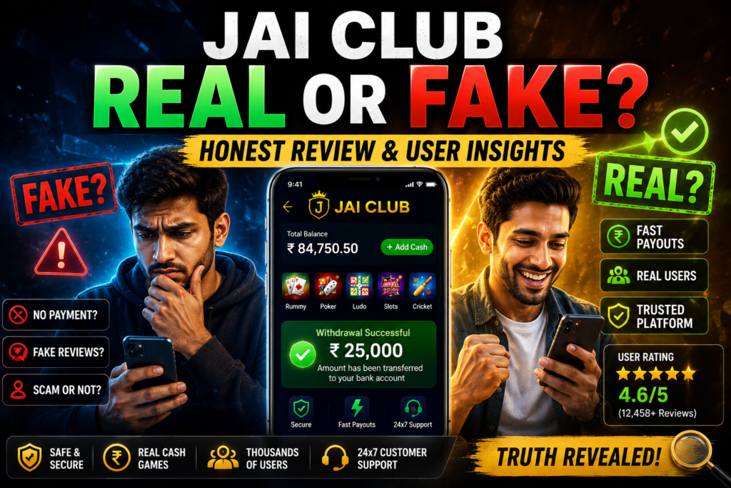 Jai Club app review showing real vs fake comparison with user experience